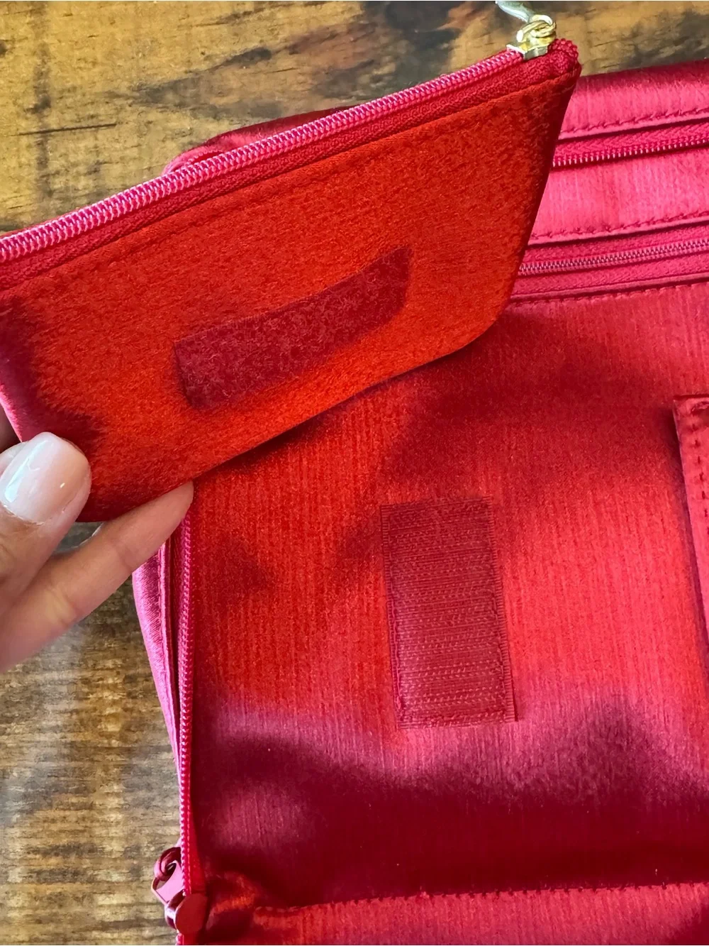 Yves Saint Laurent Red Satin Logo Cosmetic Pouch
